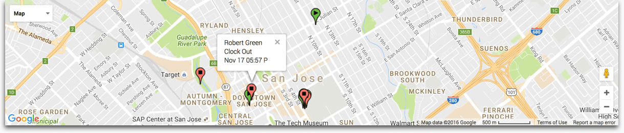 mobile time tracking on with gps google map